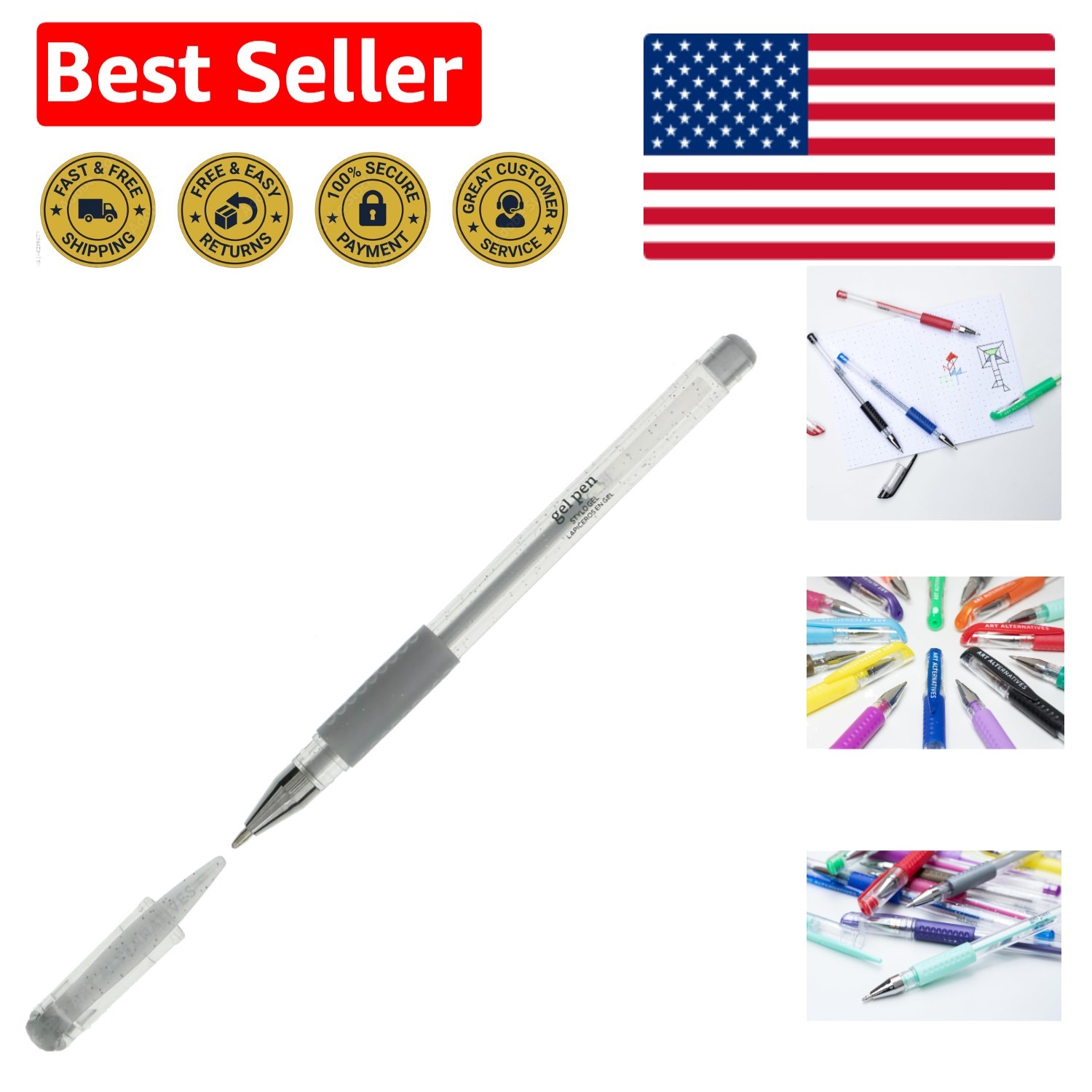 Vibrant Glitter Silver Ballpoint Gel Pen - Effortless Writing & Drawing