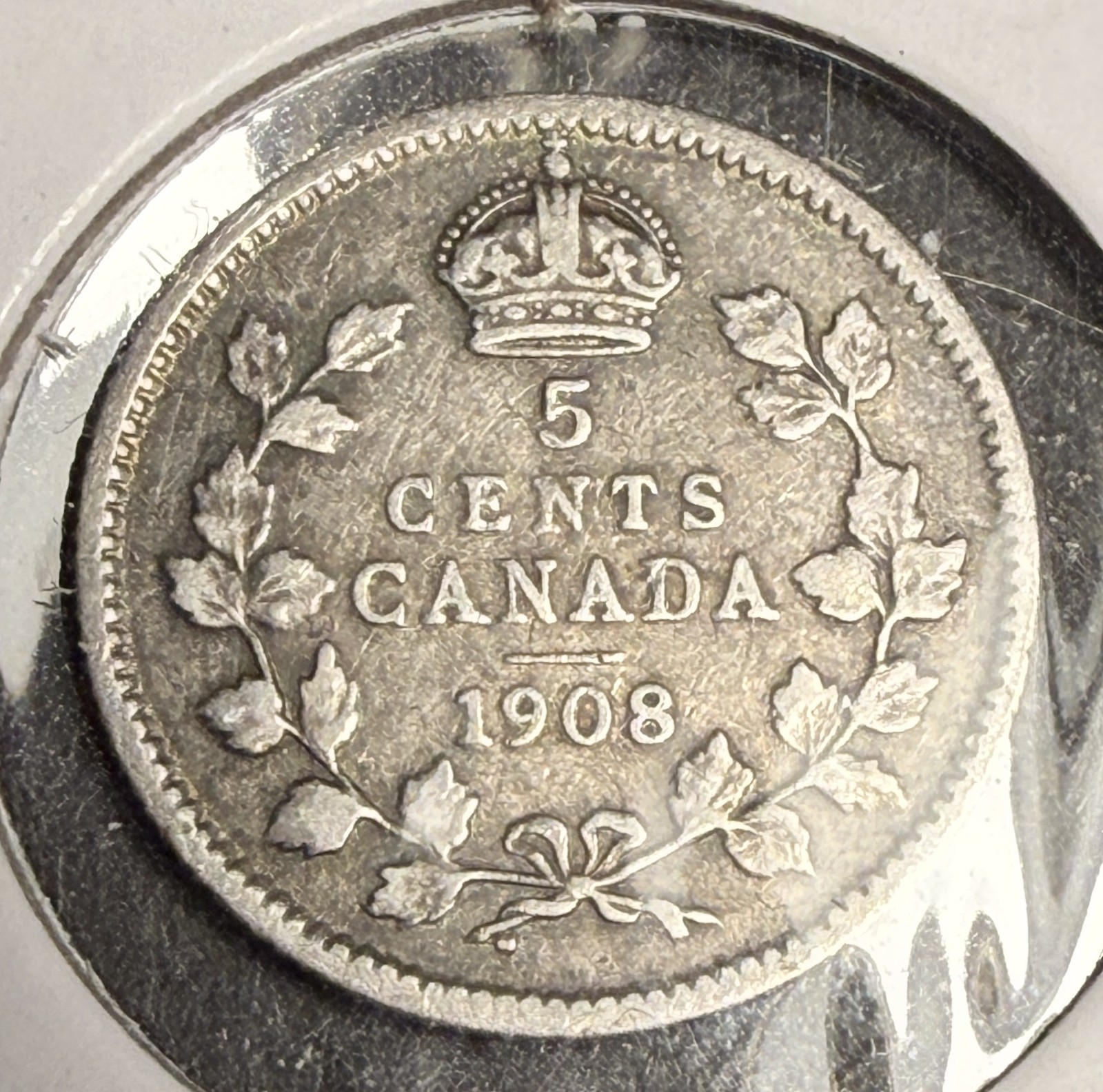 1908 Canadian 5ct Silver, VF. (18632)