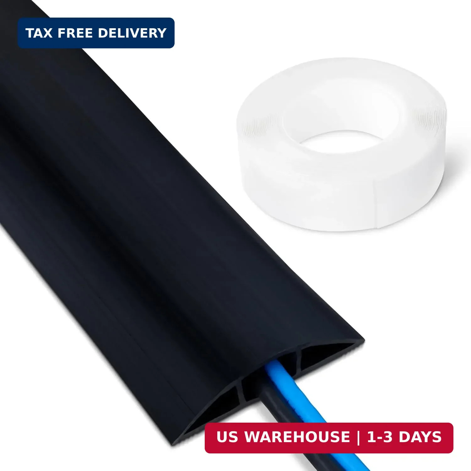 Amazon Basics Floor Cord Cover, 6ft Length, 2.6" Diameter, Cable Protector, Blac