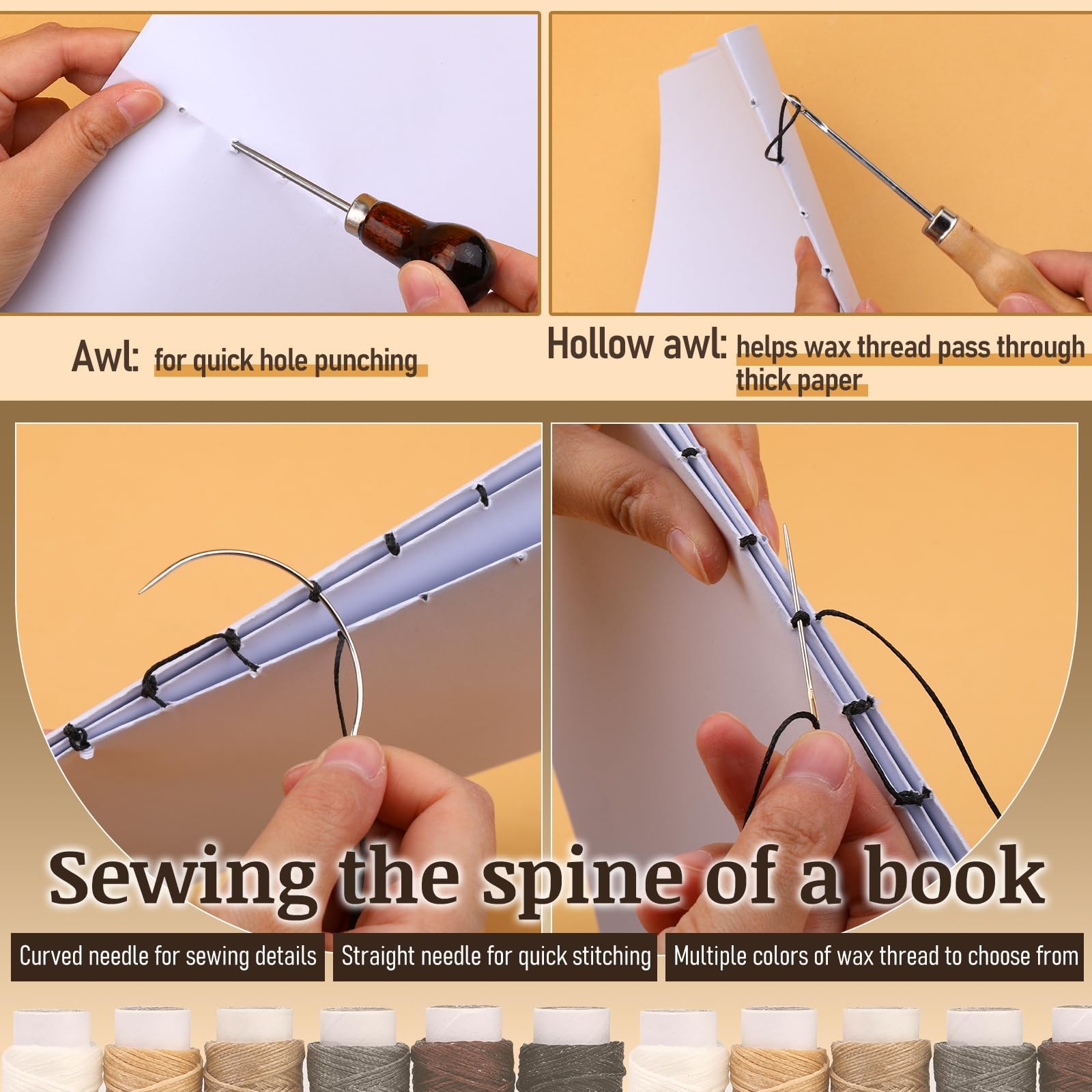 49 Pcs Book Binding Kits for Beginners Hand Bookbinding Tools Bookbinding Suppli