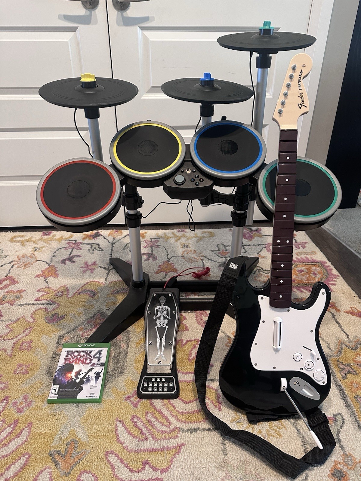 Rock Band 4 Xbox One Bundle - Guitar Drums Pro Cymbals Game & Kick Pedal