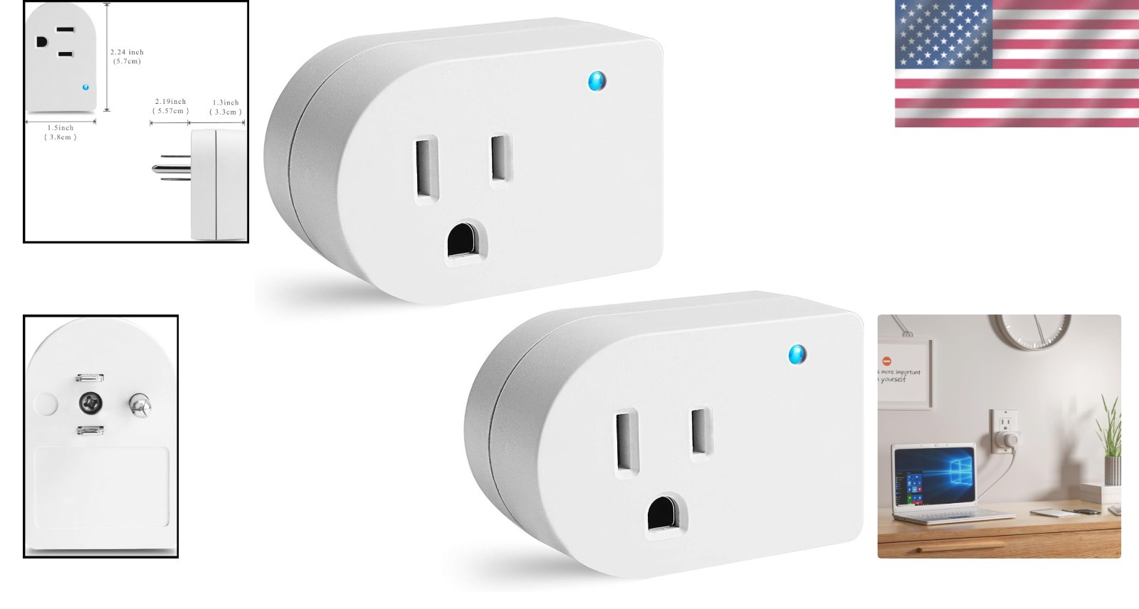 Compact Grounded Outlet Adapter with Indicator Light – 245J Protection, 2 Pack