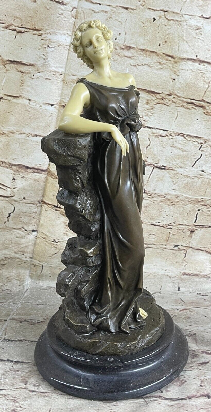 Roman Girl Bronze Sculpture on Marble Base Figurine Lost Wax Method Figure Art