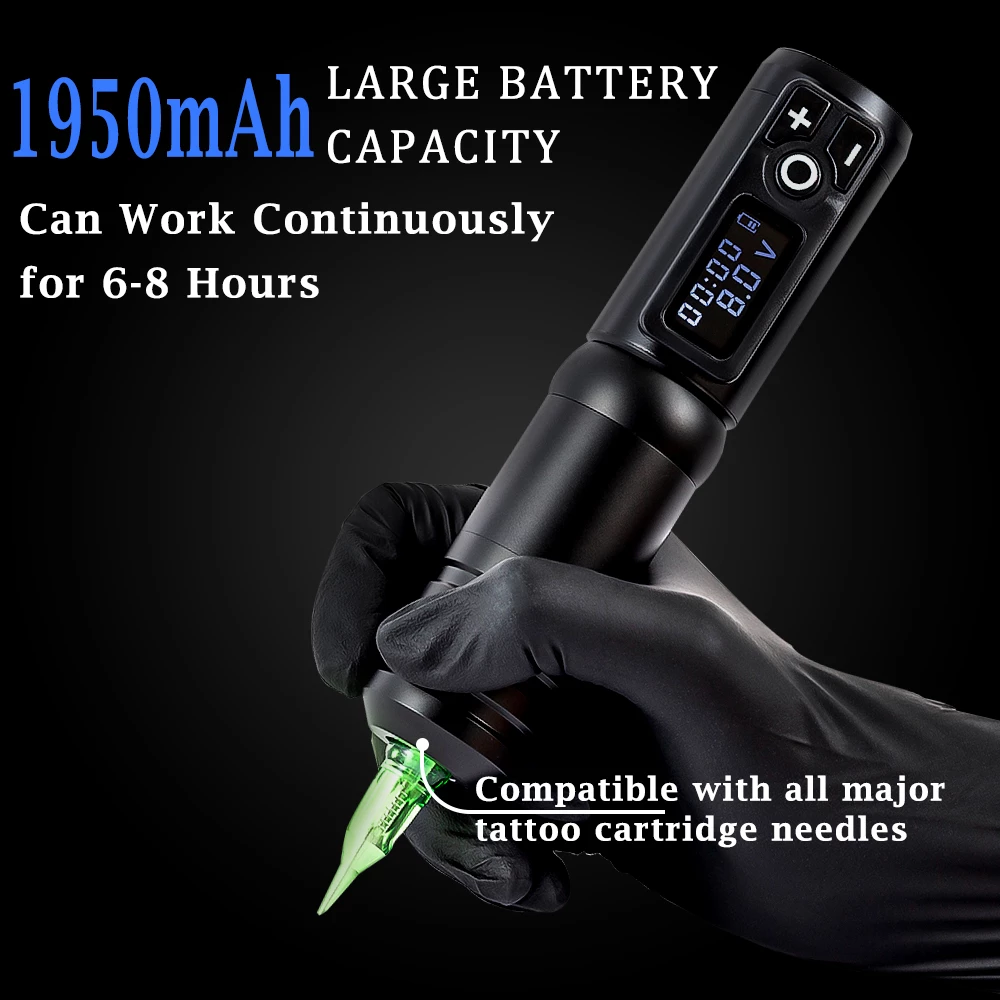 Wireless Tattoo Machine Kit Rotary Pen Battery Power Supply 20pcs Cartridges Set