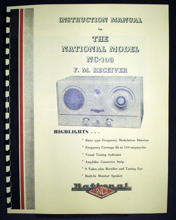 National NC-108 NC108 Receiver Manual