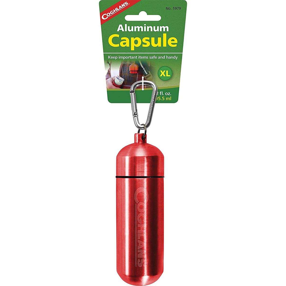 Coghlan's Aluminum Capsule with Carabiner, Watertight Seal - X-Large 1.6 x 5in"