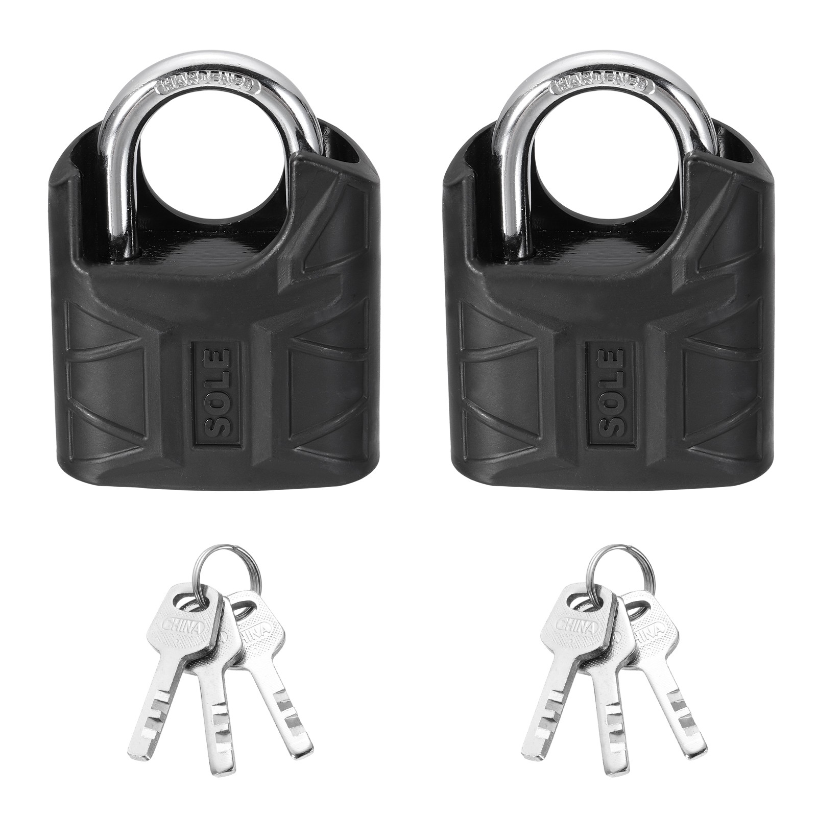2Pcs High Security Solid Steel Padlock with Key, Black (1-11/16 Inch)