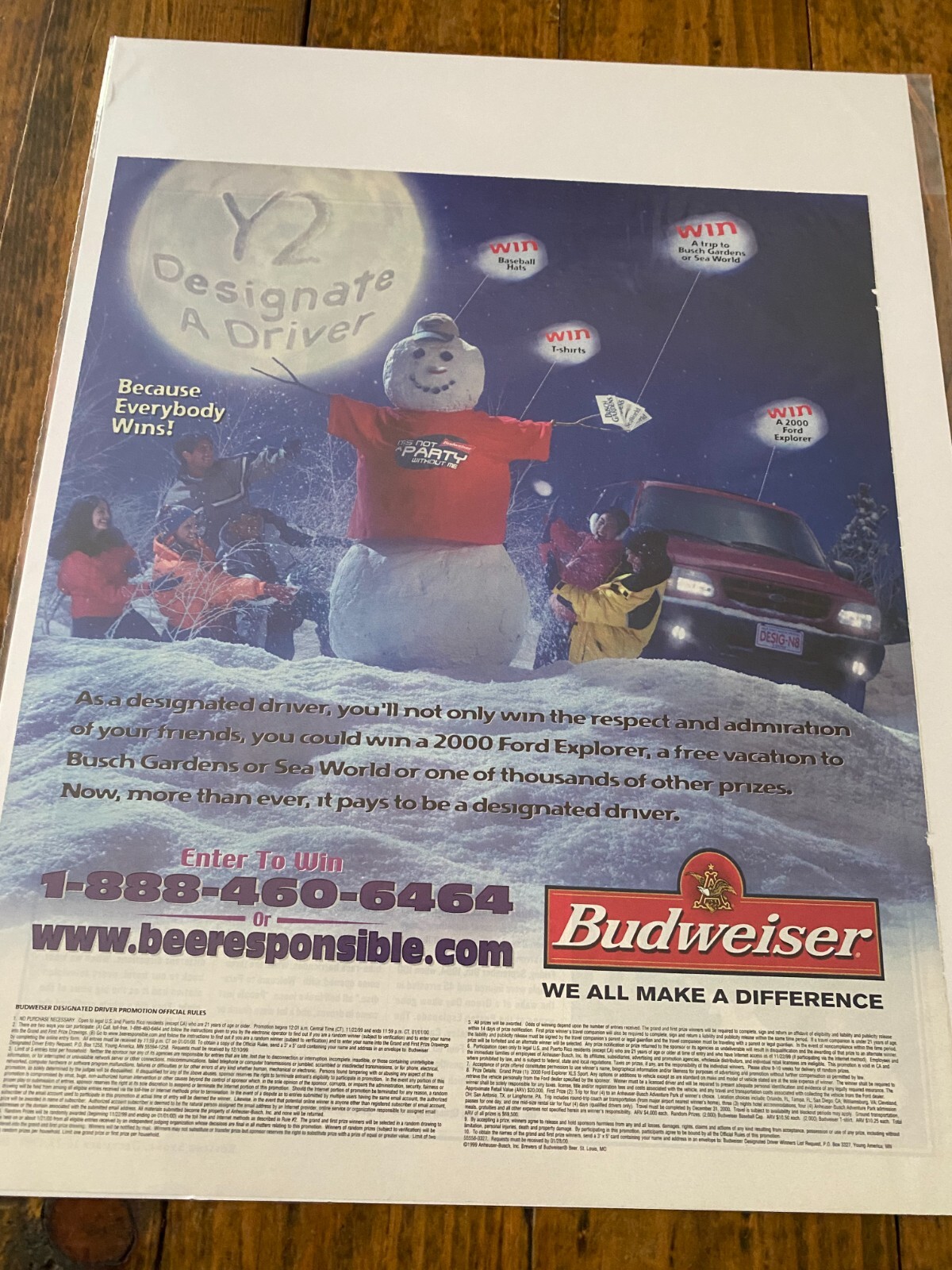 1999 Budweiser Beer Not A Party Without Me Snowman Y2K New Year's Eve ad