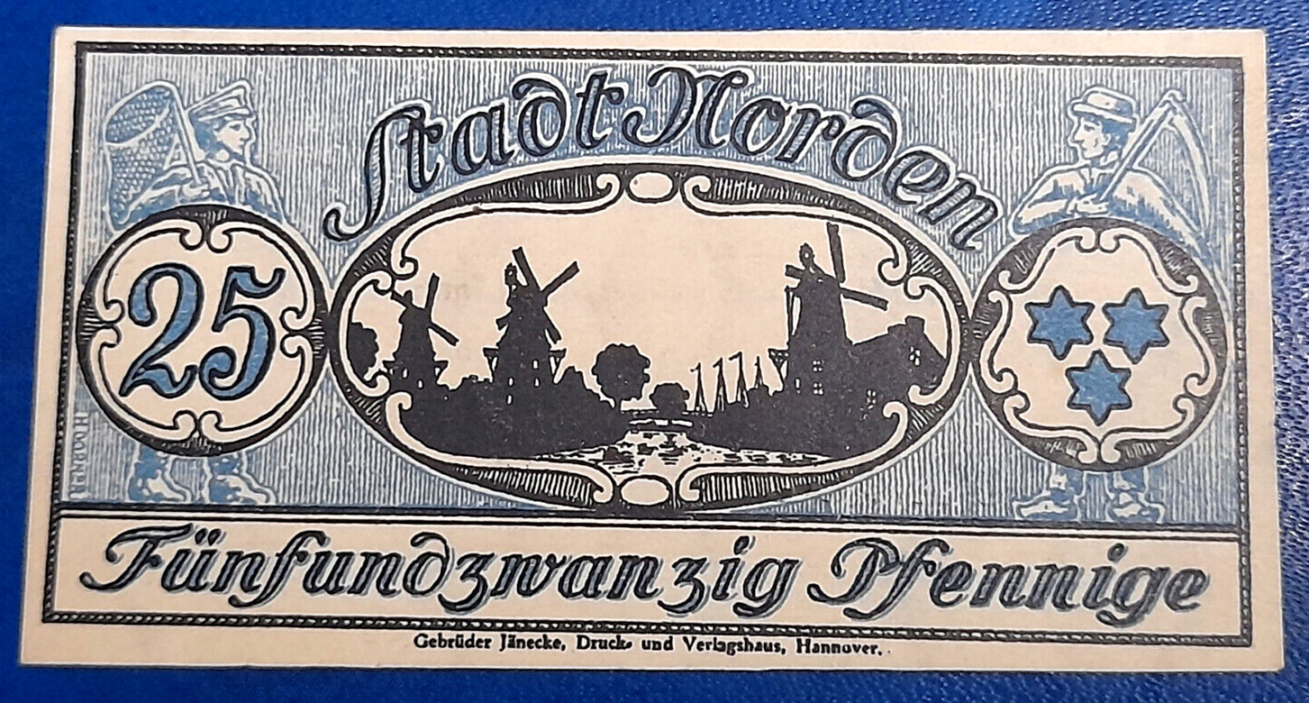 NORDEN NOTGELD 25 PFENNIGE 1921 EMERGENCY MONEY GERMANY BANKNOTE (32433)