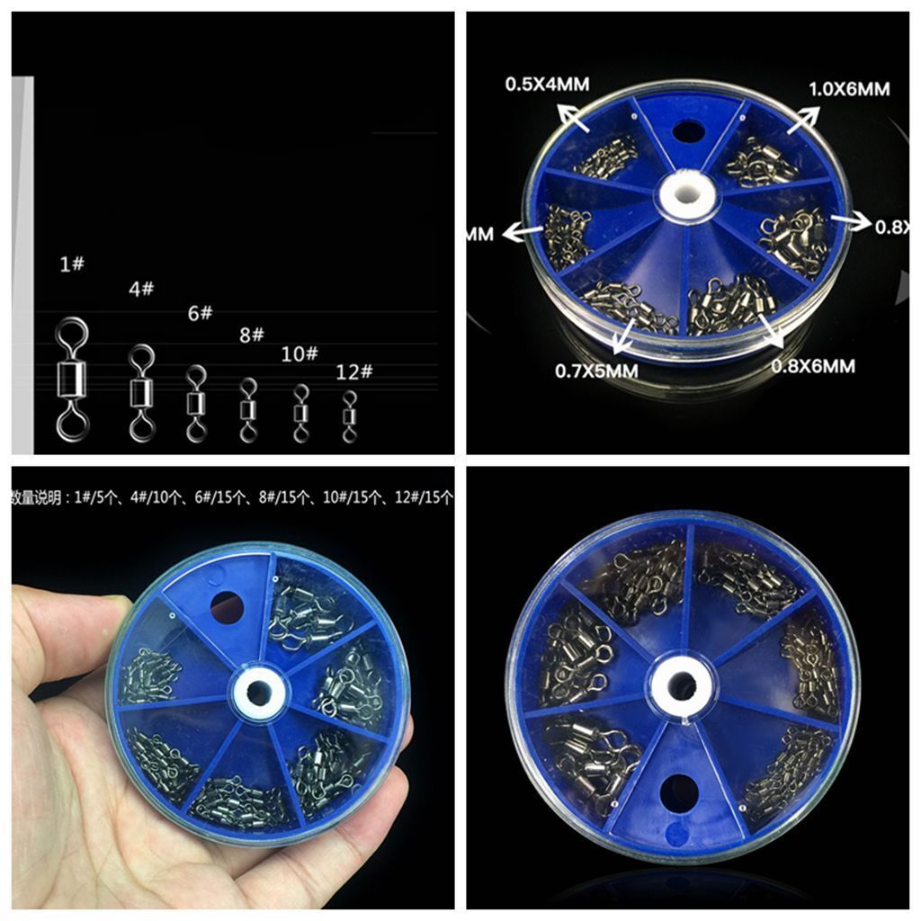 75Pcs/box Heavy Duty Ball Bearing Fishing Swivel Kit Tackle Lure Connector