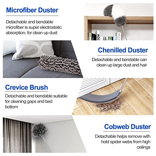Microfiber Duster Kit (11PCS) - Washable Dusters with Extension Pole (30 to