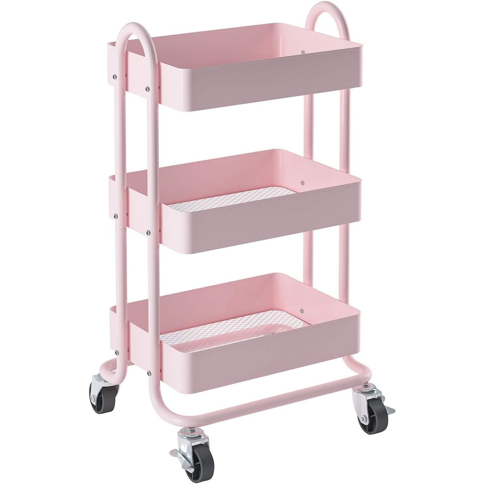 Elitehouse 3-Tier Utility Rolling Cart,Kitchen Storage Carts with Wheels,Pink.