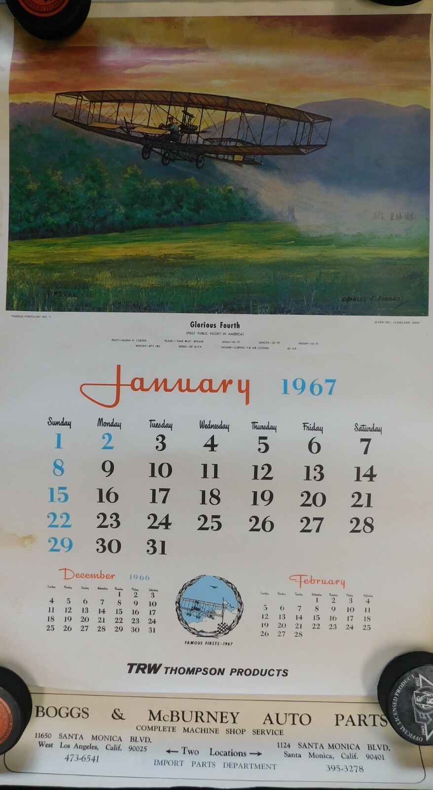 Charles Hubbell 1967 Artwork Calendar Famous Firsts Airplane Aviation Rare