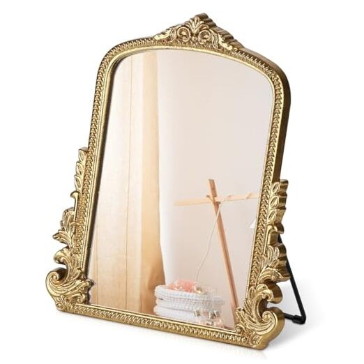 Vintage Makeup Mirror, Vanity Desk Mirror Antique Traditional 12"L x 9.8"W Gold