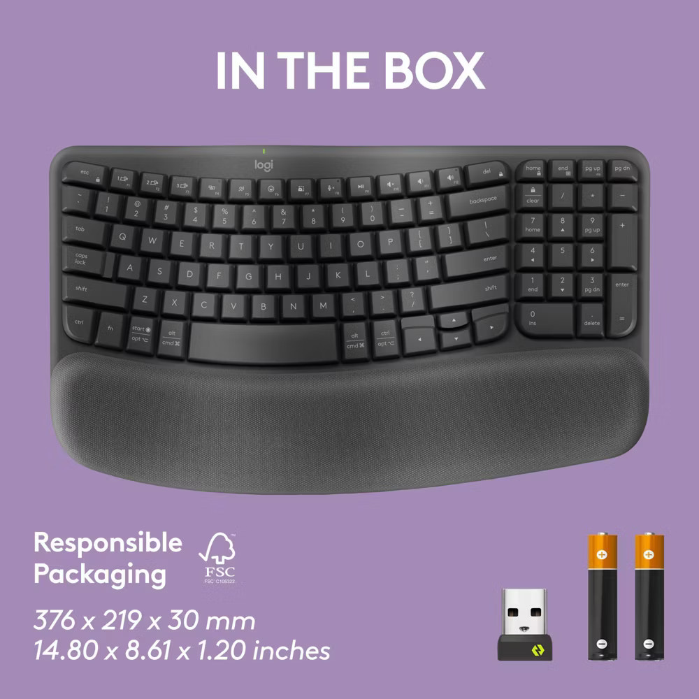 Logitech Wave Keys Bluetooth Keyboard - Black: Ergonomic Design, Wrist Rest