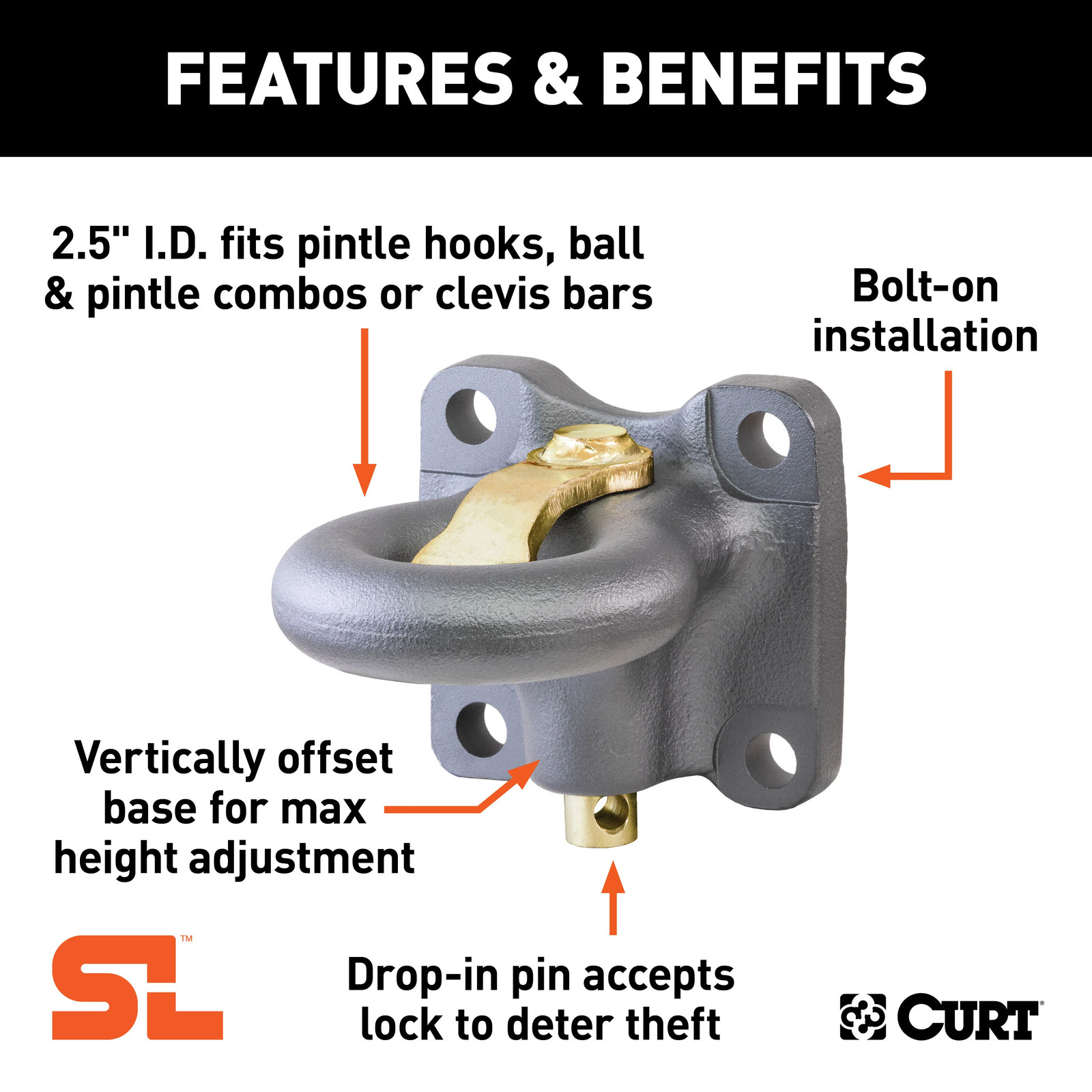 Curt-SecureLatch Flush-Mount Lunette Ring (60,000 lbs, 2-1/2" ID)