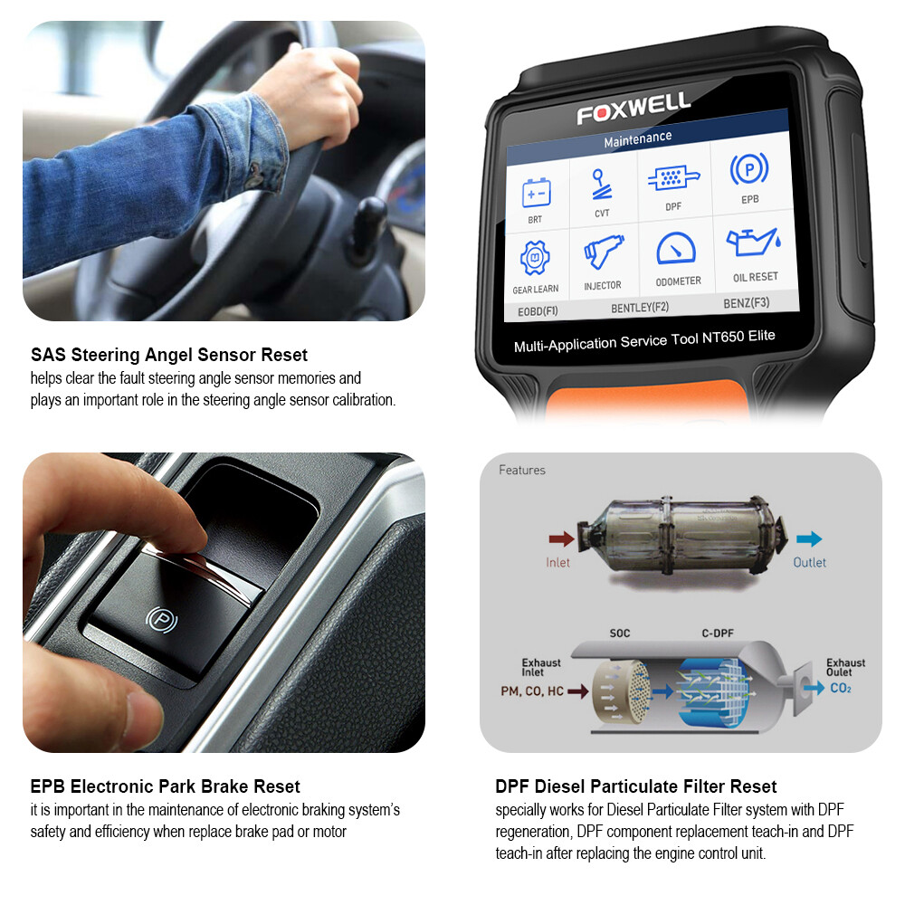 FOXWELL NT650 Elite Car OBD2 Scanner Code Reader ABS SRS Engine Diagnostic Tool