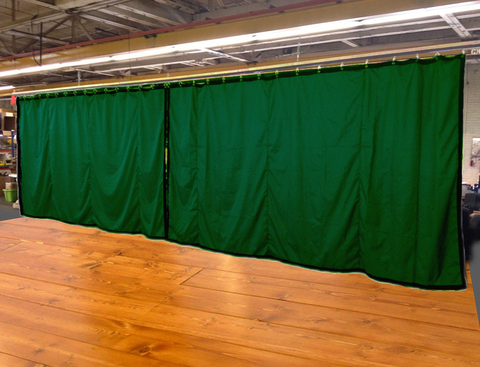 Lot of (2) Hunter Green Curtain/Stage Backdrop, Non-FR, 9 H x 20 W