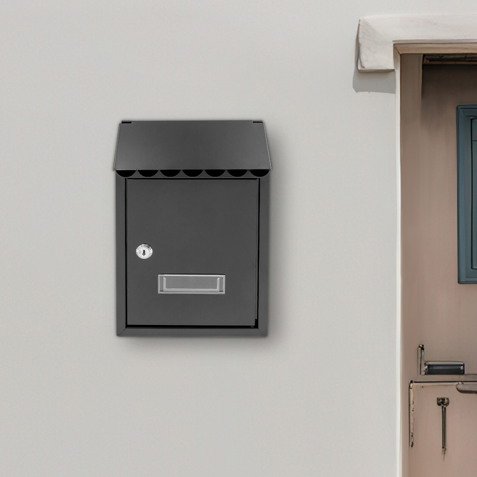 Wall Mount Rectangular Locking Mailbox W/ 2 Keys Black Residential Mail Box