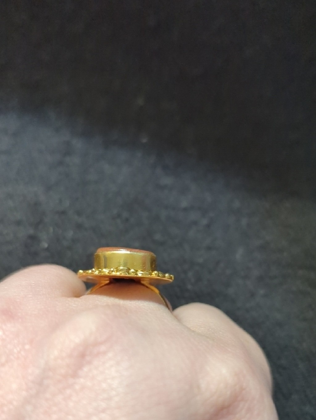Gold Plated Red Brown Jasper Gemstone Teardrop Statement Ring - Size 9