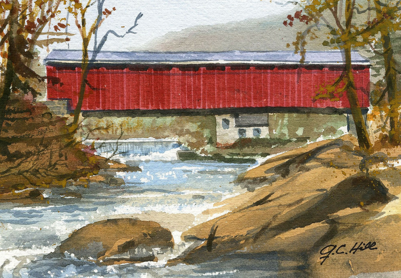 McConnells Mill Covered Bridge Slippery Rock Creek Gorge PA Watercolor notecards
