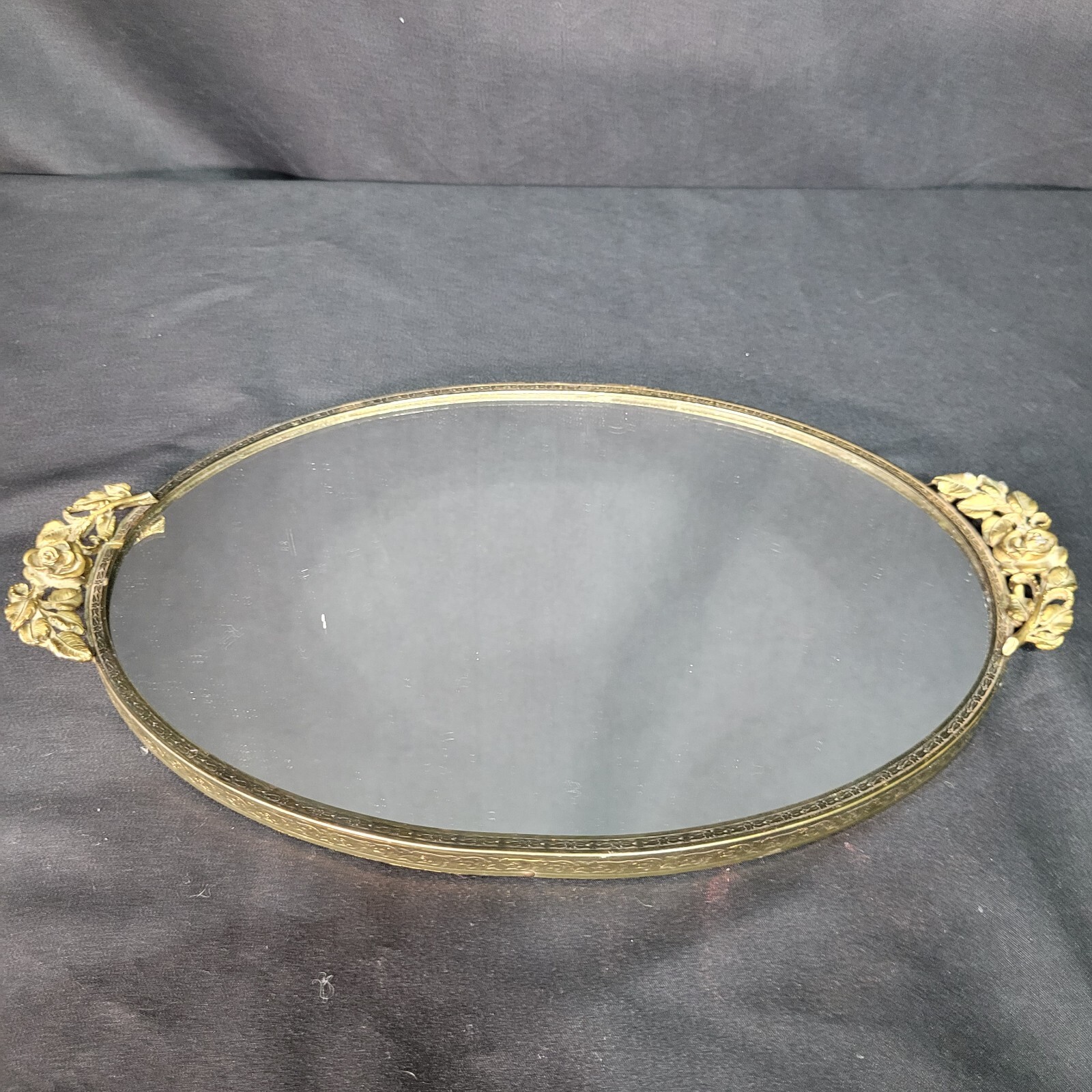 Victorian Design Bronze Flower Trim Perfume Mirror