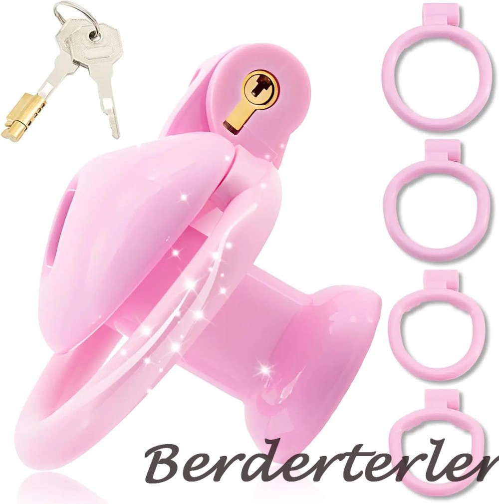 Heart-Shaped Chastity Cage Lock Set 4 Curved Rings Negative Sissy Device Cages