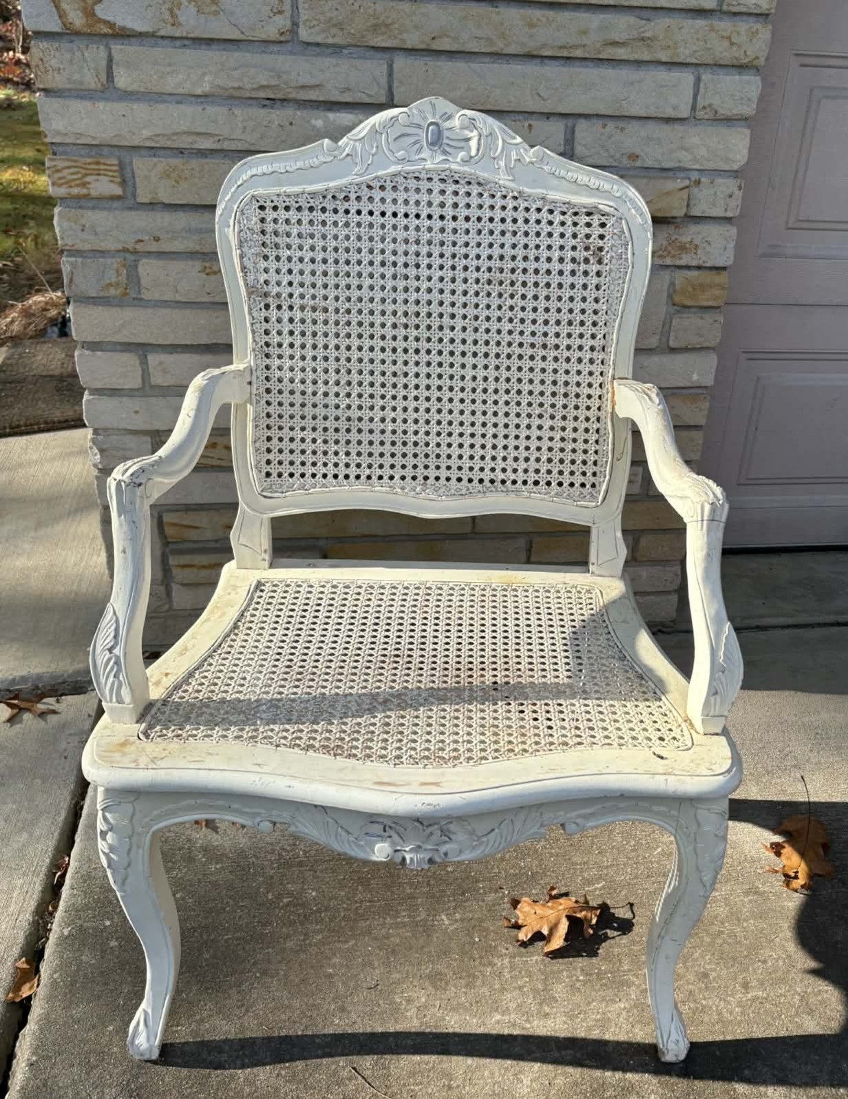 Vintage French Provincial Cane Back Armchair Shabby Chic Accent Chair #0070