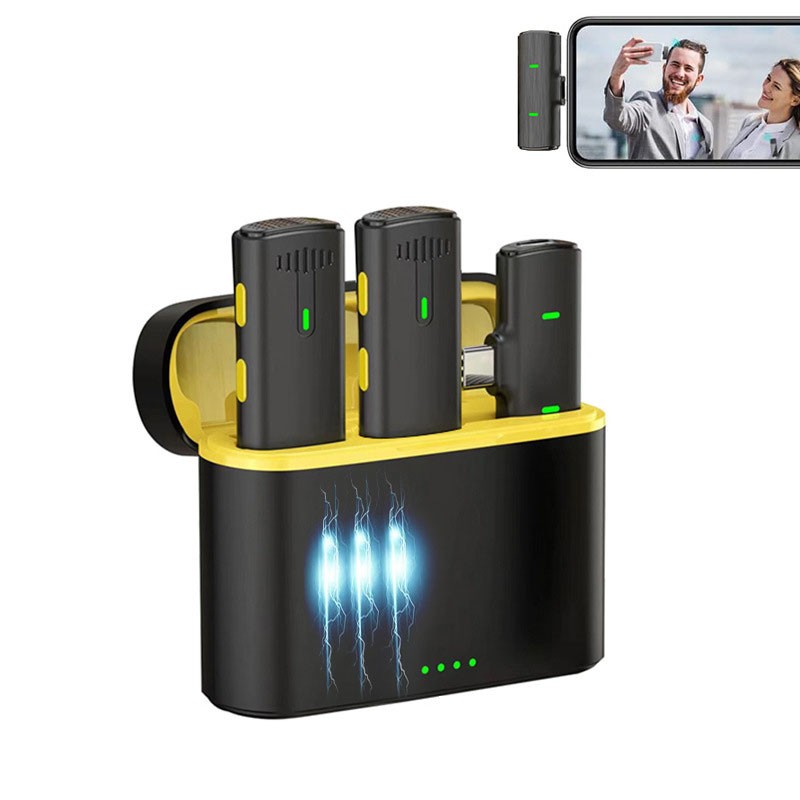 Mini Mic (2 TX + 1 RX + Charging Case)  Wireless Lavalier Microphone for Tybe-c