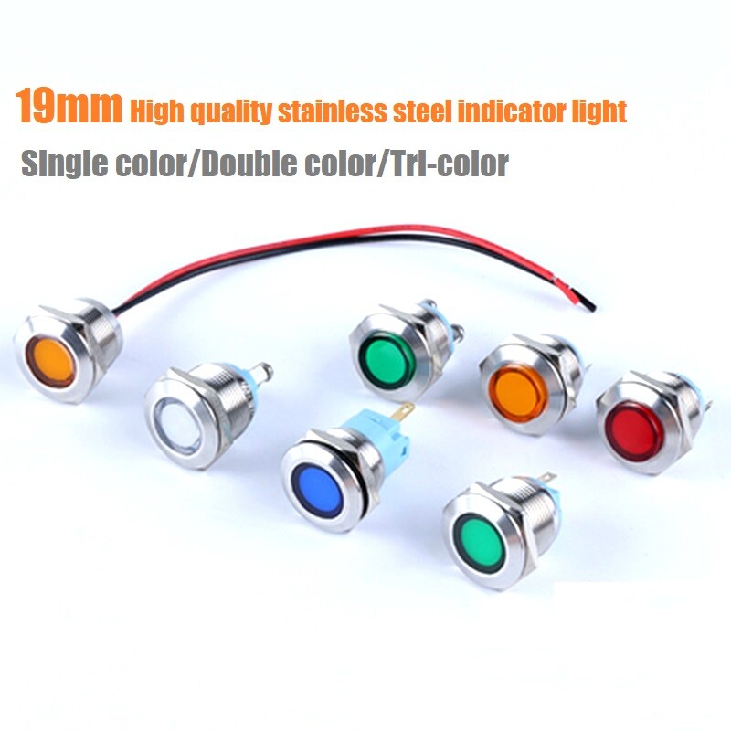 19mm Tri-color Indicator Signal Light Stainless Steel Waterproof LED Power Light