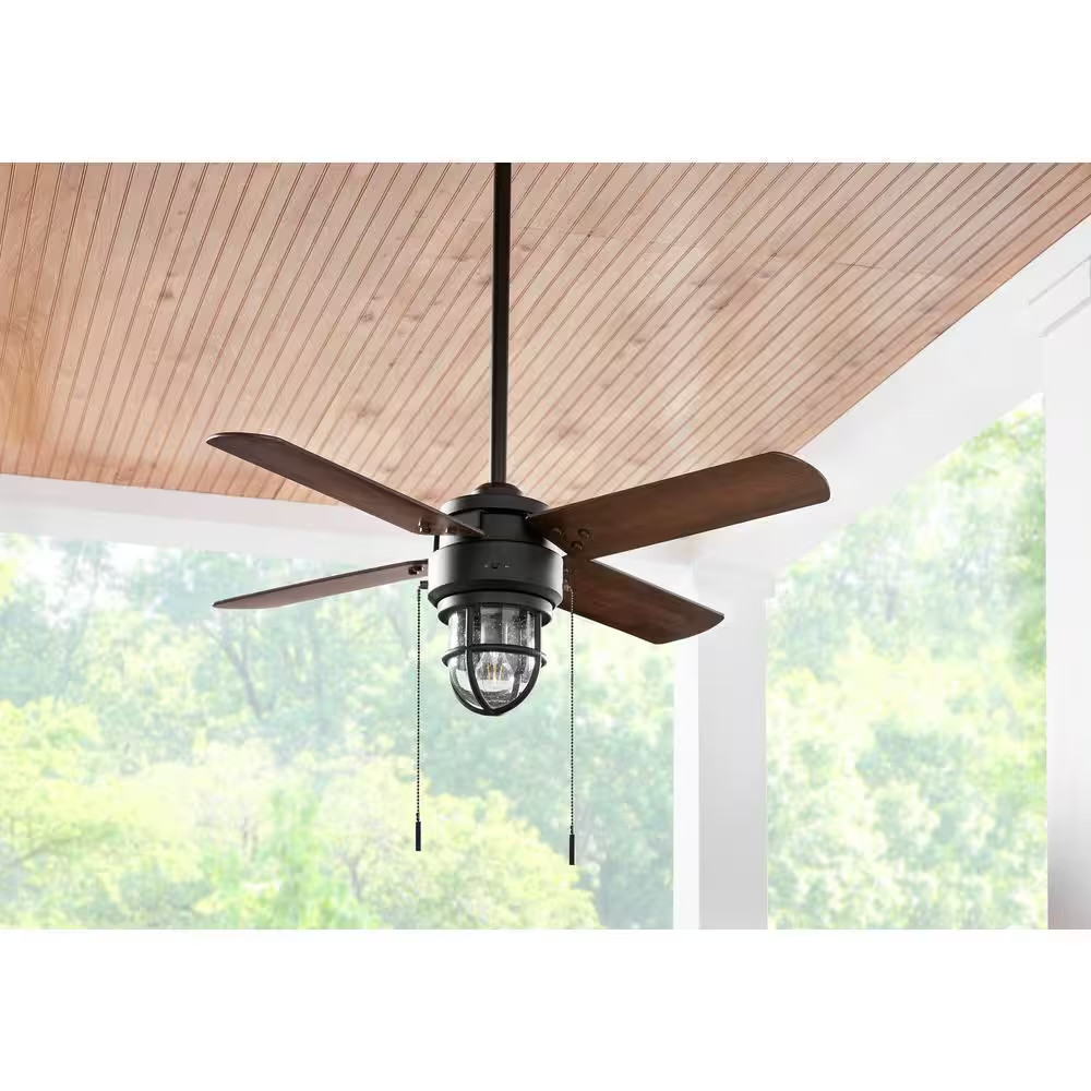 Cedar Lake 44 In. Indoor/Outdoor LED Matte Black Damp Rated Ceiling Fan with Lig