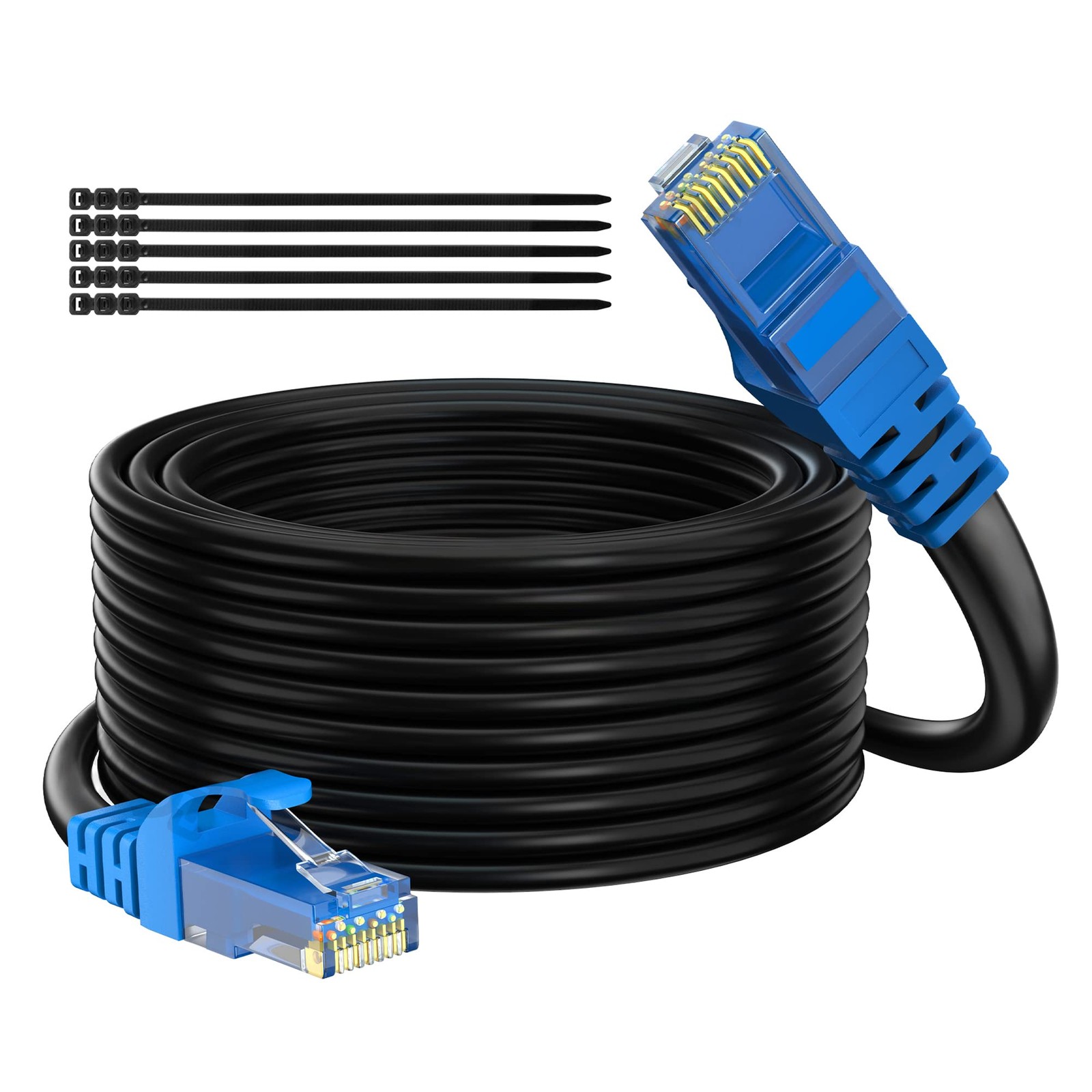 Adoreen Cat 6 Outdoor Ethernet Cable 100 Ft Black, High Speed 100FT, Black