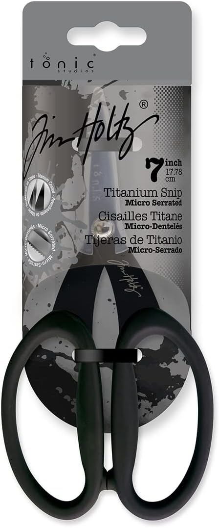 Tim Holtz Small Titanium Scissors - 7 Inch Mini Snips with Micro Serrated
