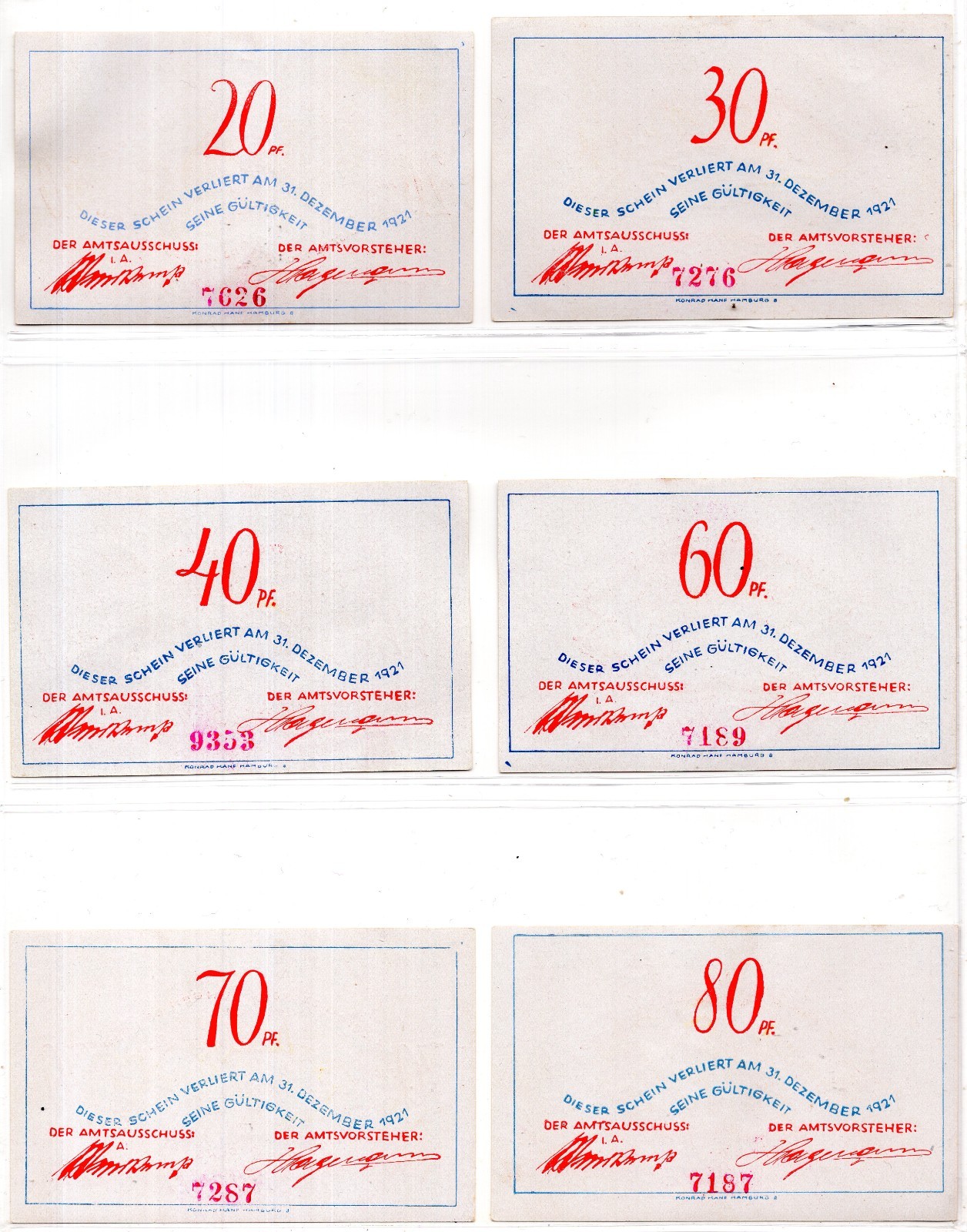 1921 Germany Bokel Notgeld 6 Note Set (1805)