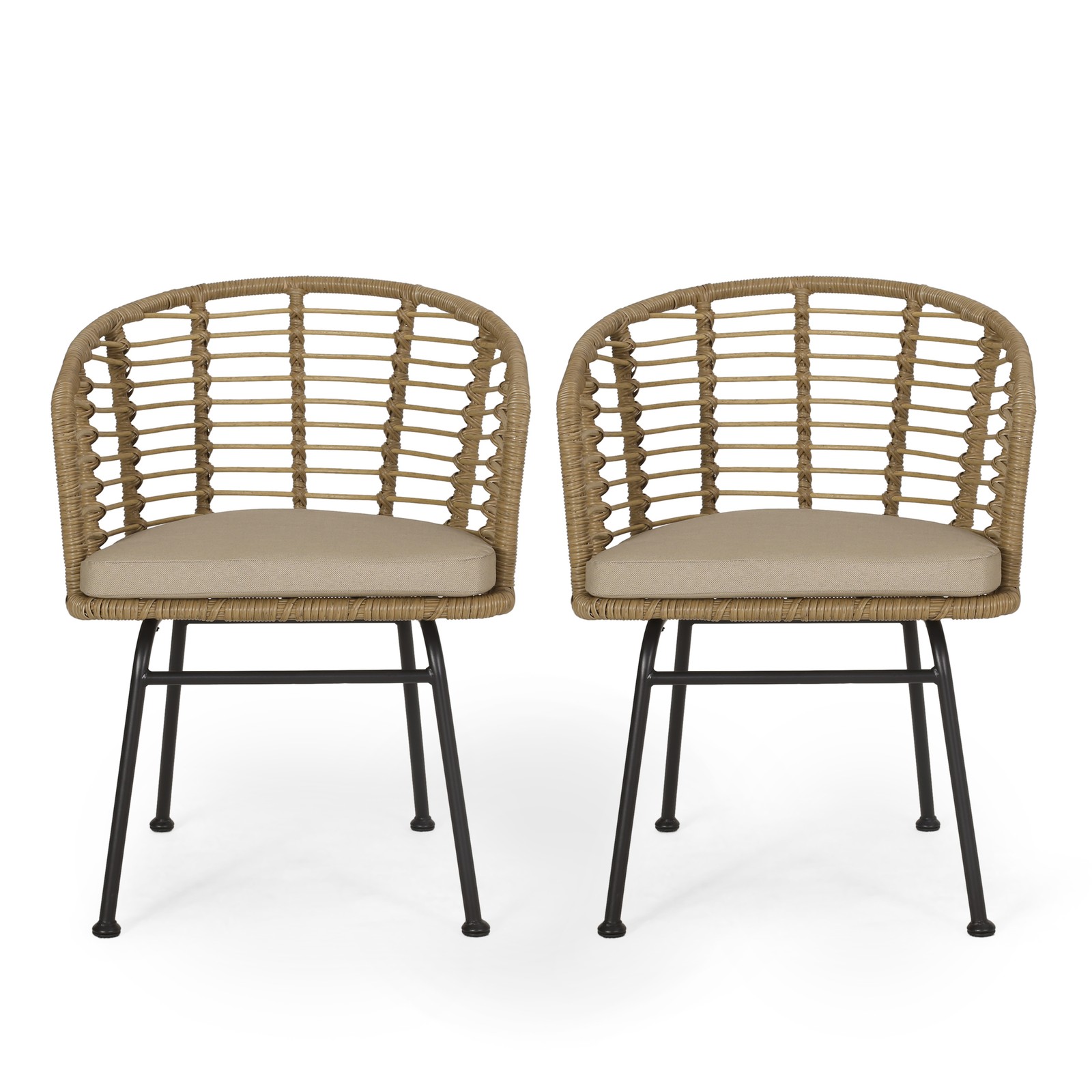 Modern PE Wicker Chair with Water-Resistant Cushion, Tub-Shaped Design