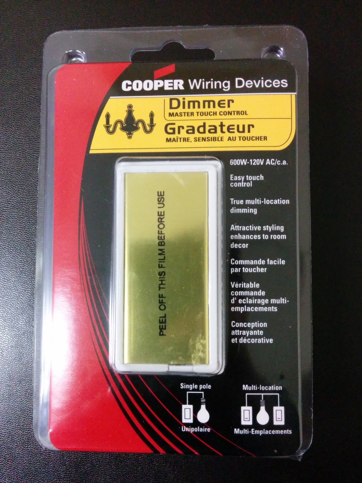 NEW COOPER WIRING 600W Master Touch Control Decora Dimmer White Gold Face 6460W