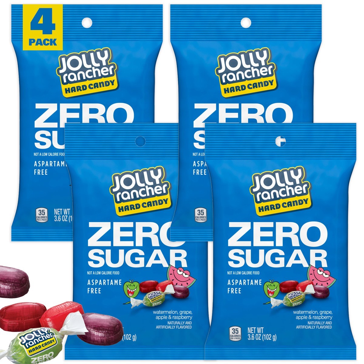 Zero Sugar Jolly Ranchers, 3.6 Ounce Bags, 4 Pack
