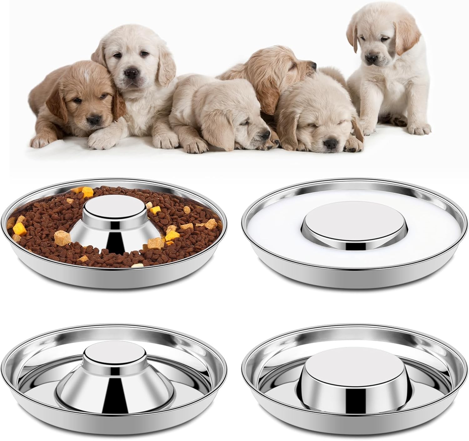 Stainl Steel Puppy Bowls, Puppy Feeding Bowls for Litter, Metal Dog