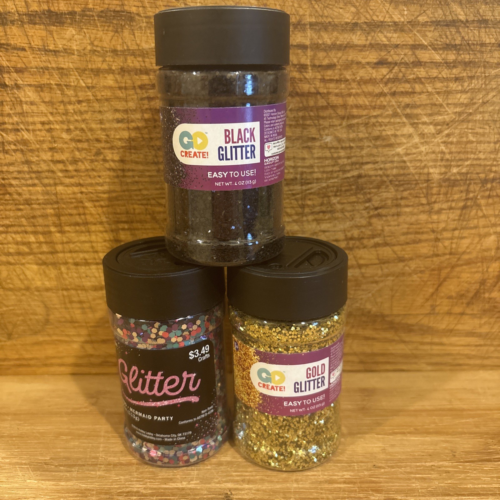 Lot Of 3 Glitter Shakers - Black, Jumbo Mermaid Party & Gold