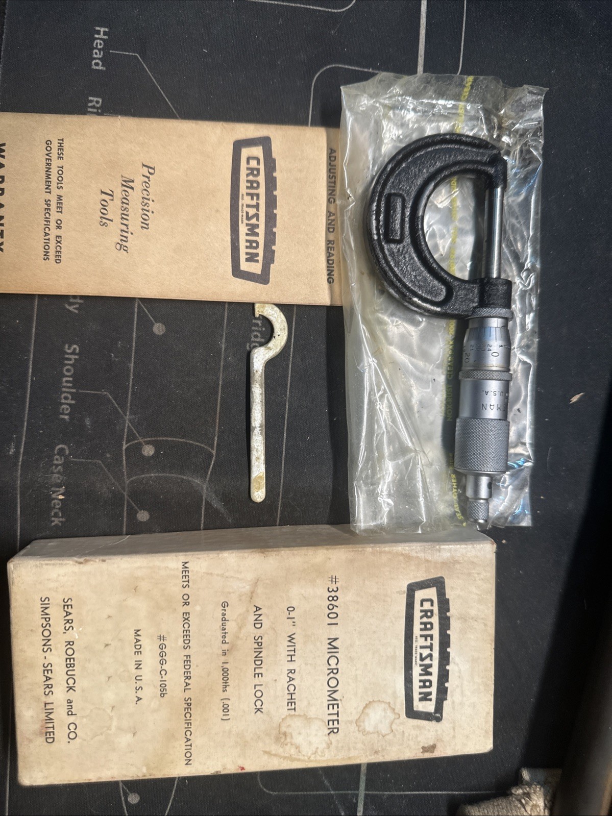 Vintage Craftsman Micrometer Forged Steel Outside Micrometer Caliper Tool 0-1”