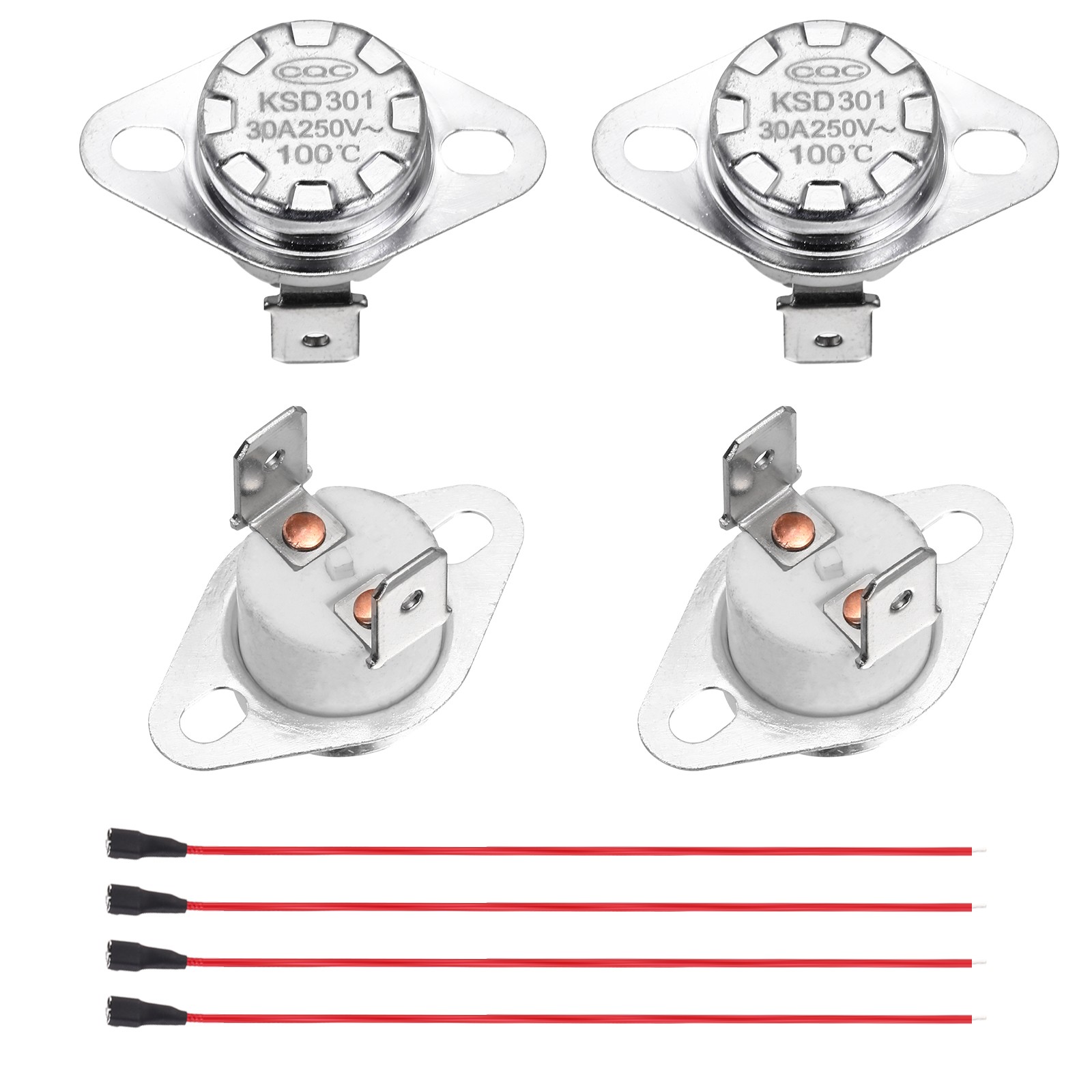 2 Pcs KSD301 Thermostat 100°C/212°F 30A N.C with Terminal Wire