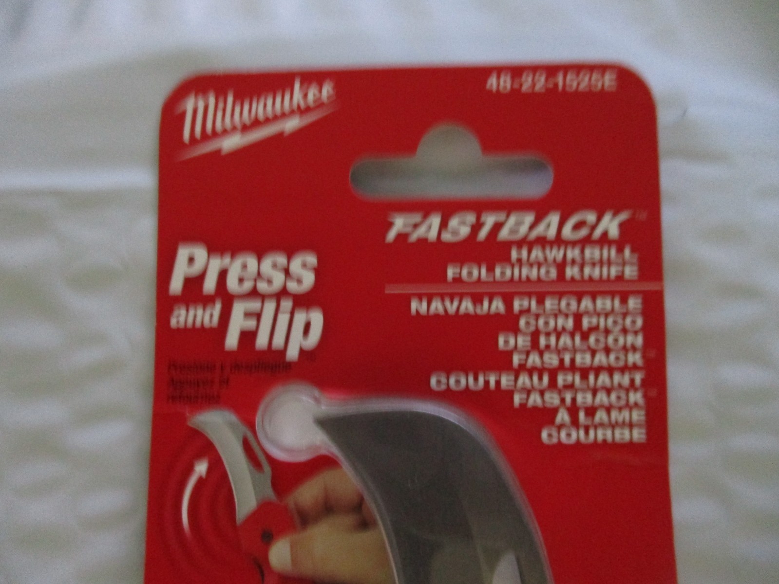 48-22-1525E Milwaukee Fastback Hawkbill Folding Knife Stainless Blade Press Flip