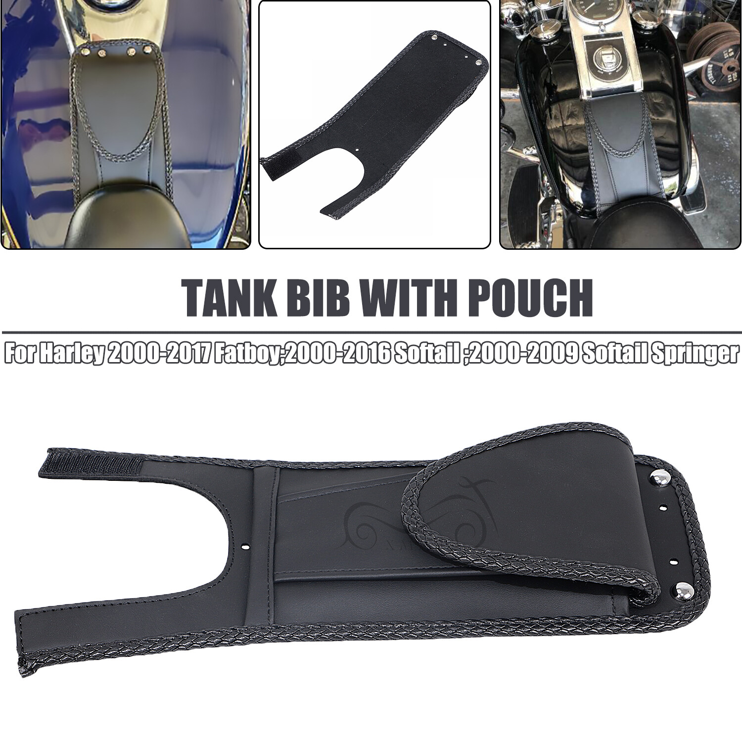 PU Leather Gas Fuel Tank Bib w/ Pouch For Harley Softail Custom FXSTC 2007-2010