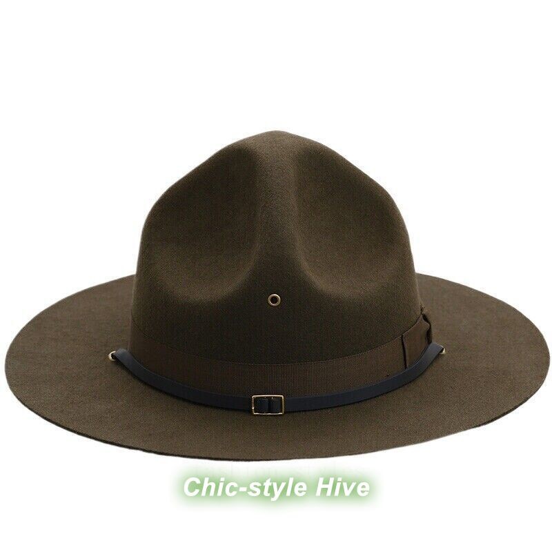 Men's 100% Wool Sergeant Hat Military Campaign Hat Instructor Mountie Ranger Hat