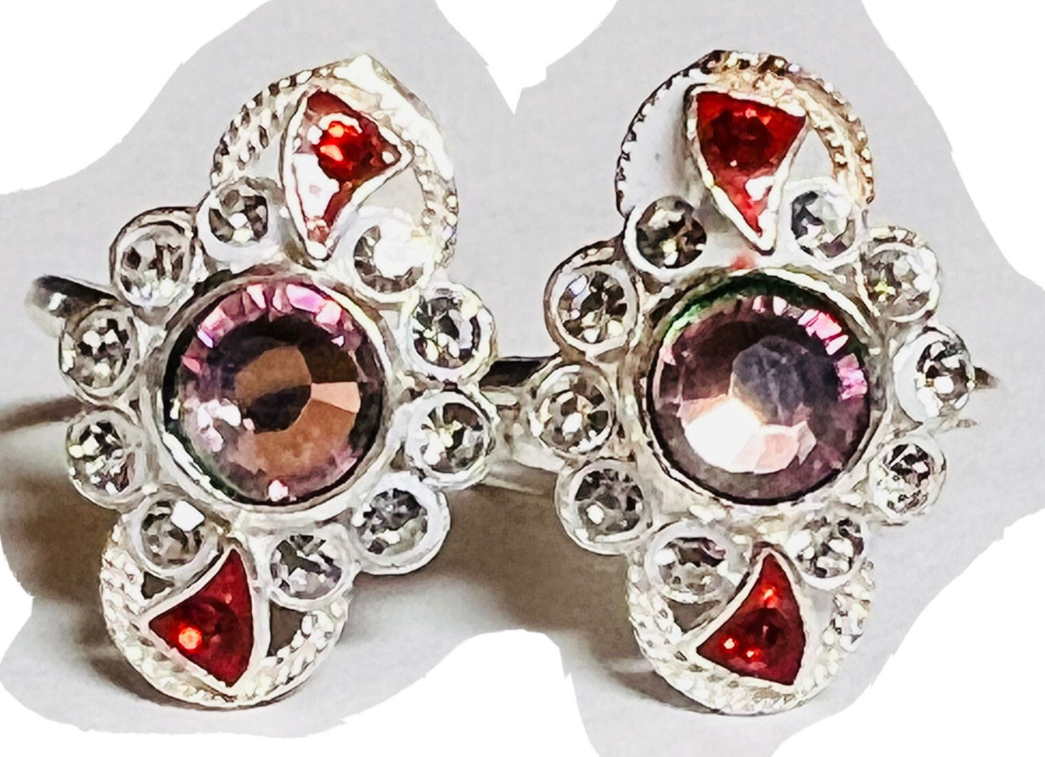 Pink OVAL CRYSTAL 925 Sterling Silver Toe Ring Pair India Bichiya ADJUSTABLE
