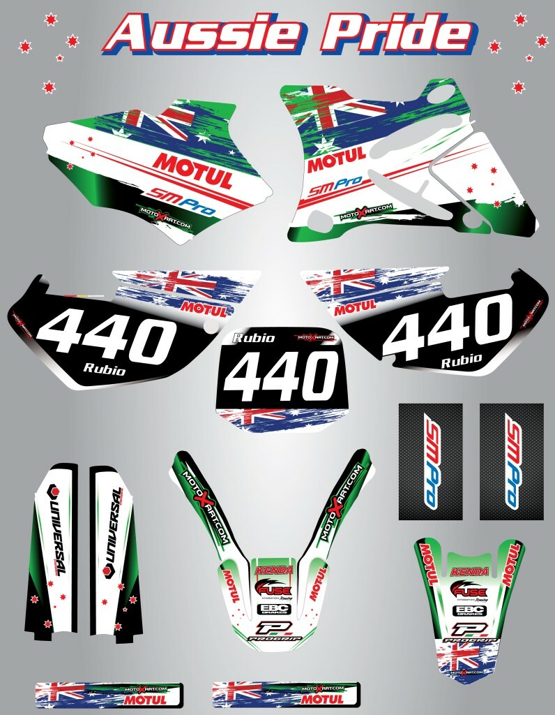 Full  Custom Graphic  Kit -AUSSIE PRIDE - KAWASAKI KX  125 - 1999 / 2002