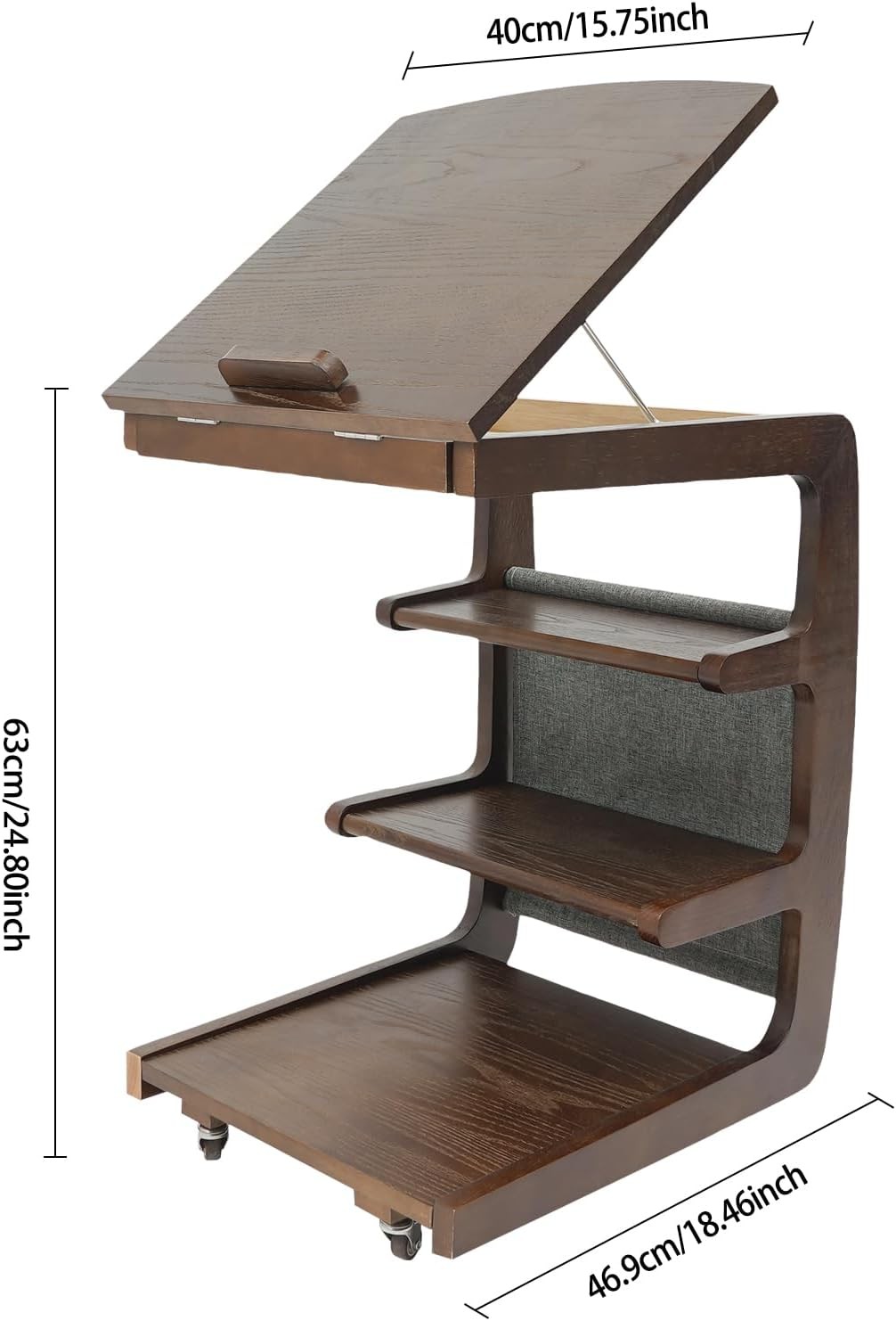 4-Tier C-Shaped End Table w/ Wheels End Table w/ Concealed Storage Compartment