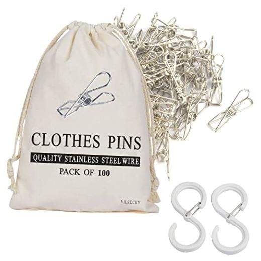 100 Pcs Clothespins Laundry Chip Clips - Durable Stainless Steel 100pcs/Pack