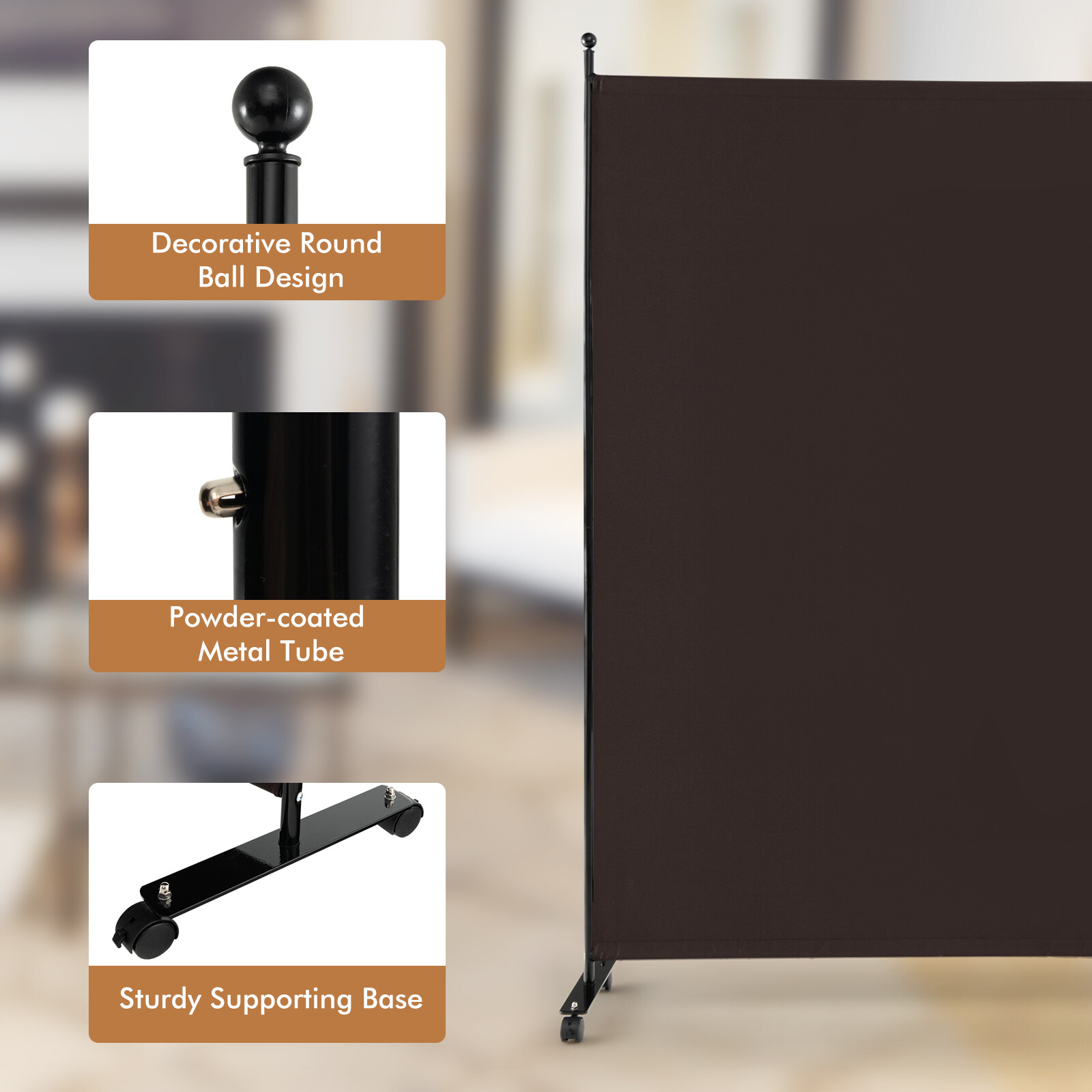 6FT Single Panel Room Divider w/ Wheels Rolling Fabric Partition Privacy Screen