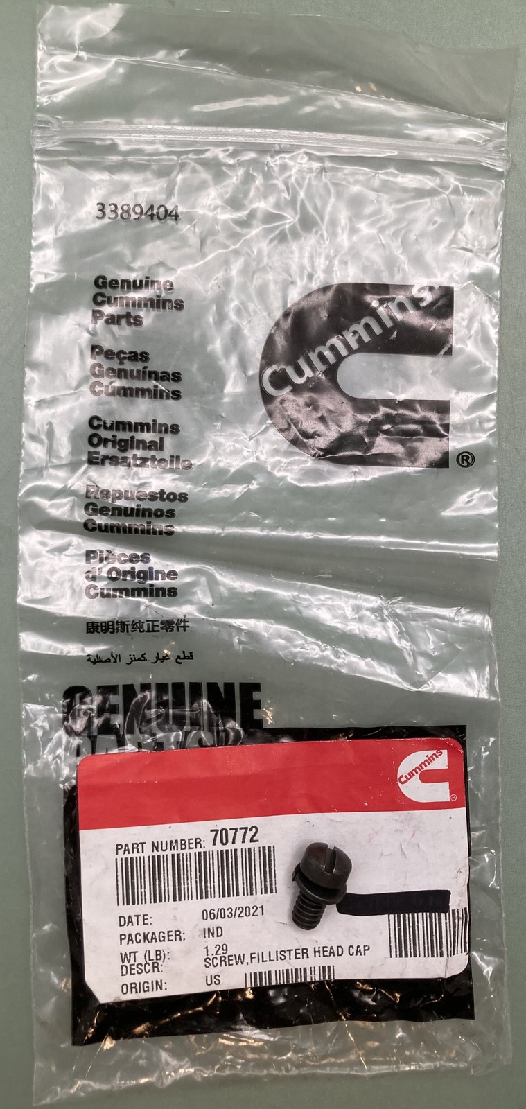 QTY 4 New Genuine Cummins 70772 Screw, Fillister Head Cap